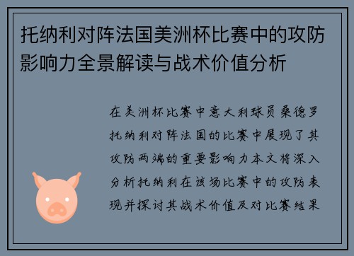 托纳利对阵法国美洲杯比赛中的攻防影响力全景解读与战术价值分析