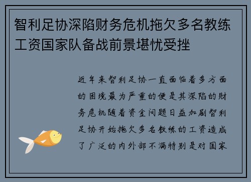 智利足协深陷财务危机拖欠多名教练工资国家队备战前景堪忧受挫